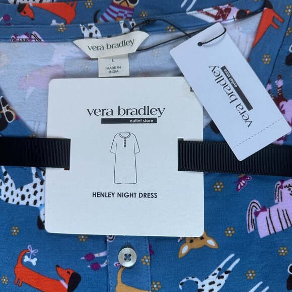 VERA BRADLEY BARK PARK DOGS HENLEY NIGHT DRESS/NIGHTSHIRT:NWT  MEDIUM or LARGE - Picture 10 of 15